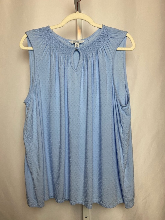 croft & barrow Tops - croft & barrow Soft Blue Sleeveless Smocked-Yoke Blouse XXL